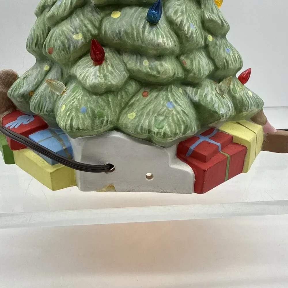 Ceramic Christmas Tree - Presents, Teddy, Doll Below Tree - Read